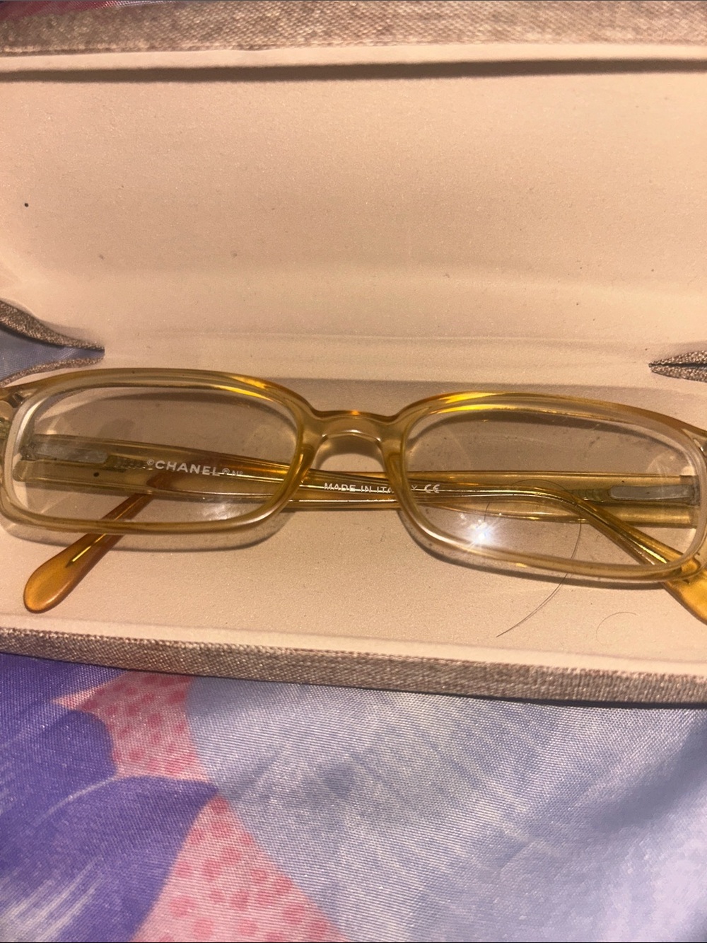CHANEL translucent amber rectangular eyeglasses